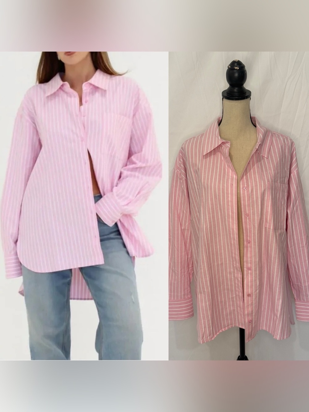 NWT Rumored Ex-Boyfriend Oversize Cotton Pink and White Stripe Button Up